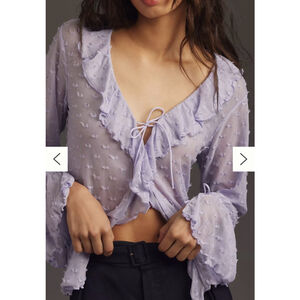 By Anthropologie Long-Sleeve Clip Dot Textured Blouse Lavender Size XS